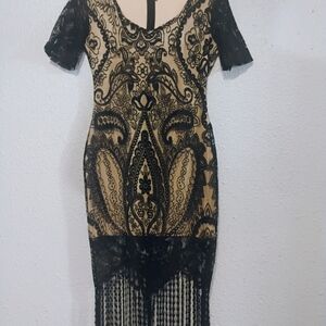 Elegant Black Lace Vintage 1920s Flappere Downtown Abbey Gatsby Witchy Dress